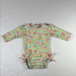 Ruffle Butts Baby Girls Squeeze The Day Pink and Green Citrus One Piece Swimsuit